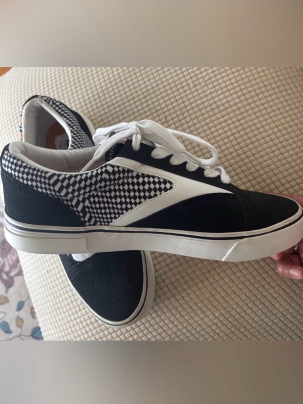 Airwalk Black Low-Top Sneakers with Orange Checkerboard Drip Detail - Picture 4 of 12